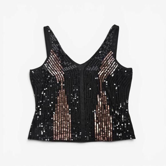 Other Tops - Euro Sequin Mesh Cami Top Black - Size XL